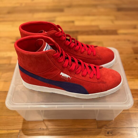 Puma High-top Red Suede with Navy Blue sneakers, Size 13 US - Picture 3 of 6